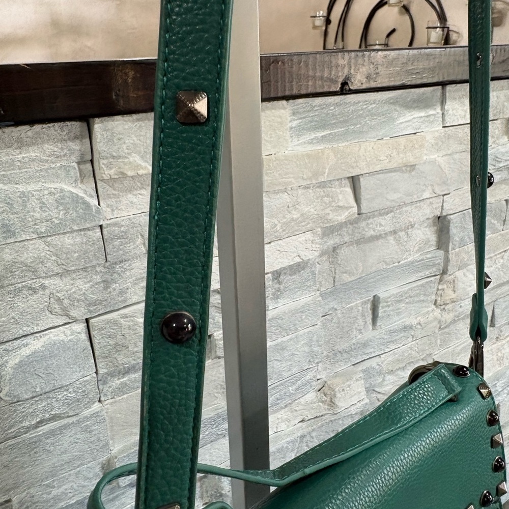 MERSI Teal Pebbled Leather Studded Crossbody Bag - Picture 3 of 10